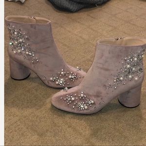 Zara Sued Pink Jeweled Booties